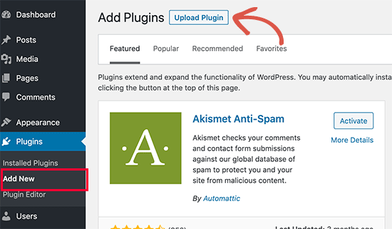 Upload plugin button